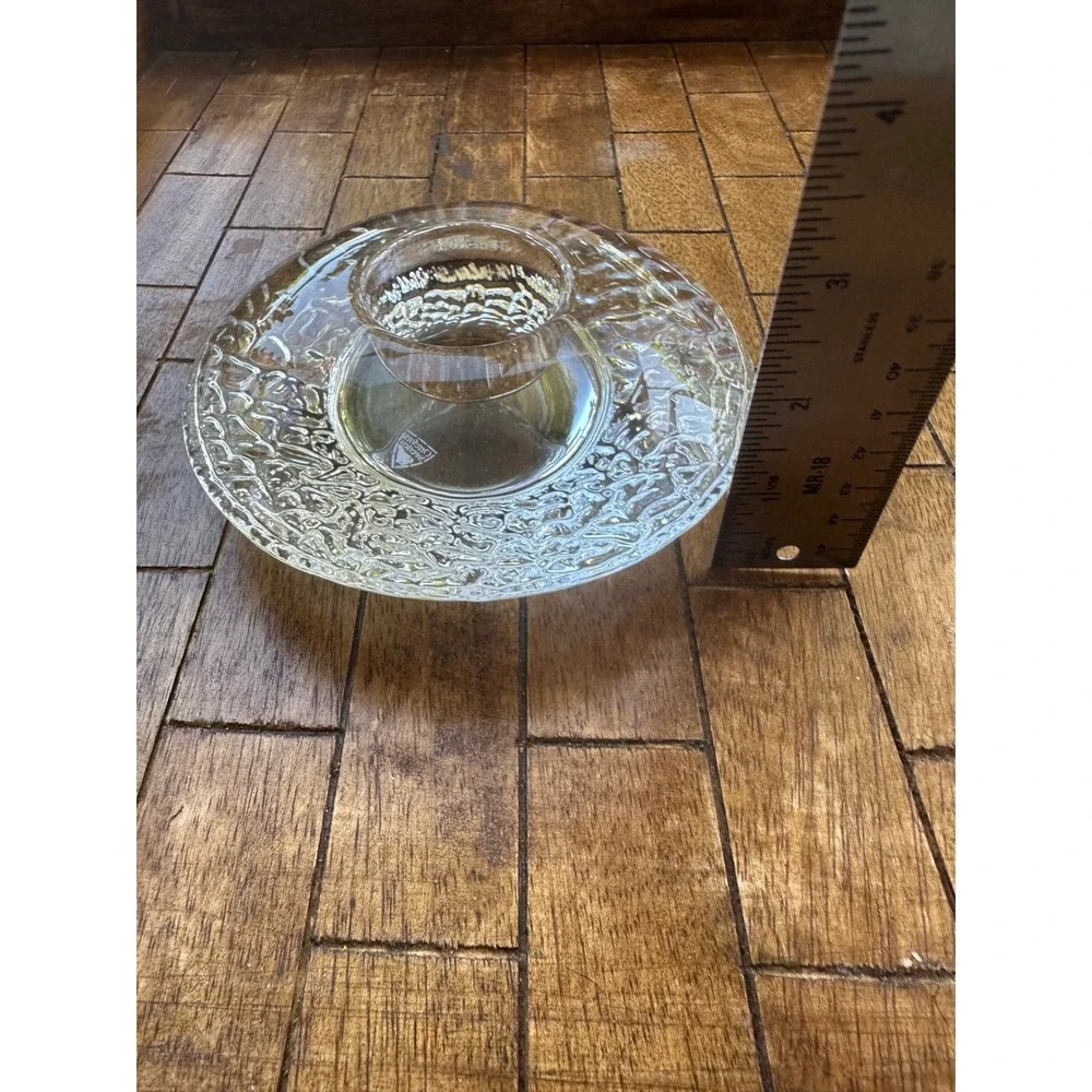 Orrefors Sweden Crystal Candle Holder Textured Ice Glass Votive Taper SignedVGUC